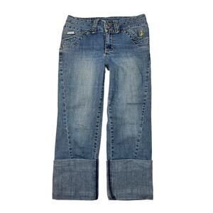 Baby Phat High Waisted Cuffed Cropped Jeans Gold Printed Pockets Y2K Womens 14